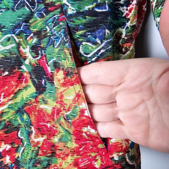 Chico’s Silk Cotton Crinkle Floral Jacket Top Size 0/S Dopamine Dressing Pockets - Picture 3 of 12